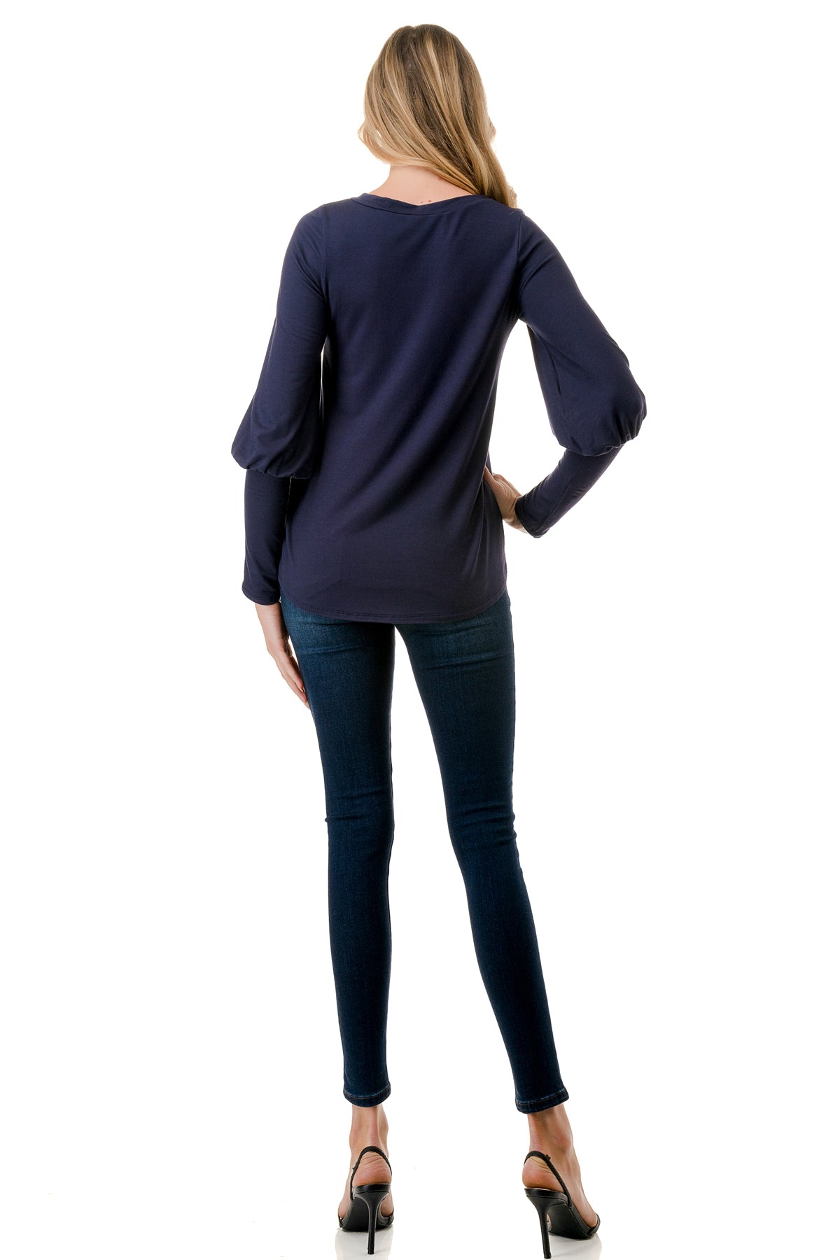 ANN SMOKING BALLOON SLEEVE TOP (NAVY)-VT2862