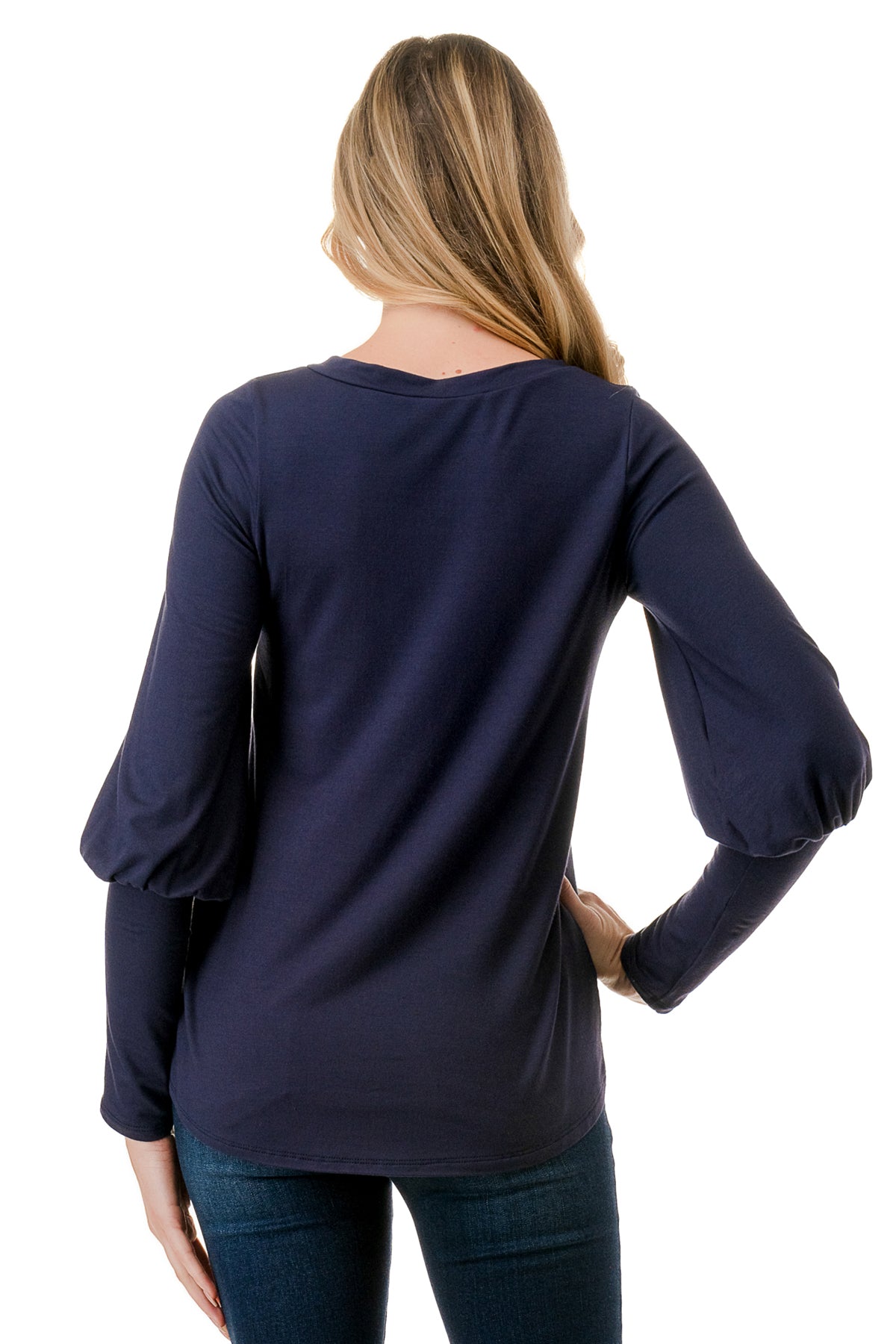 ANN SMOKING BALLOON SLEEVE TOP (NAVY)-VT2862