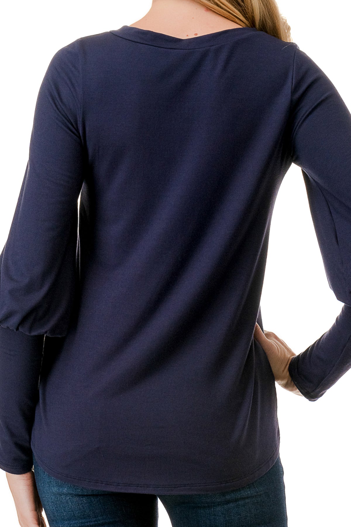 ANN SMOKING BALLOON SLEEVE TOP (NAVY)-VT2862