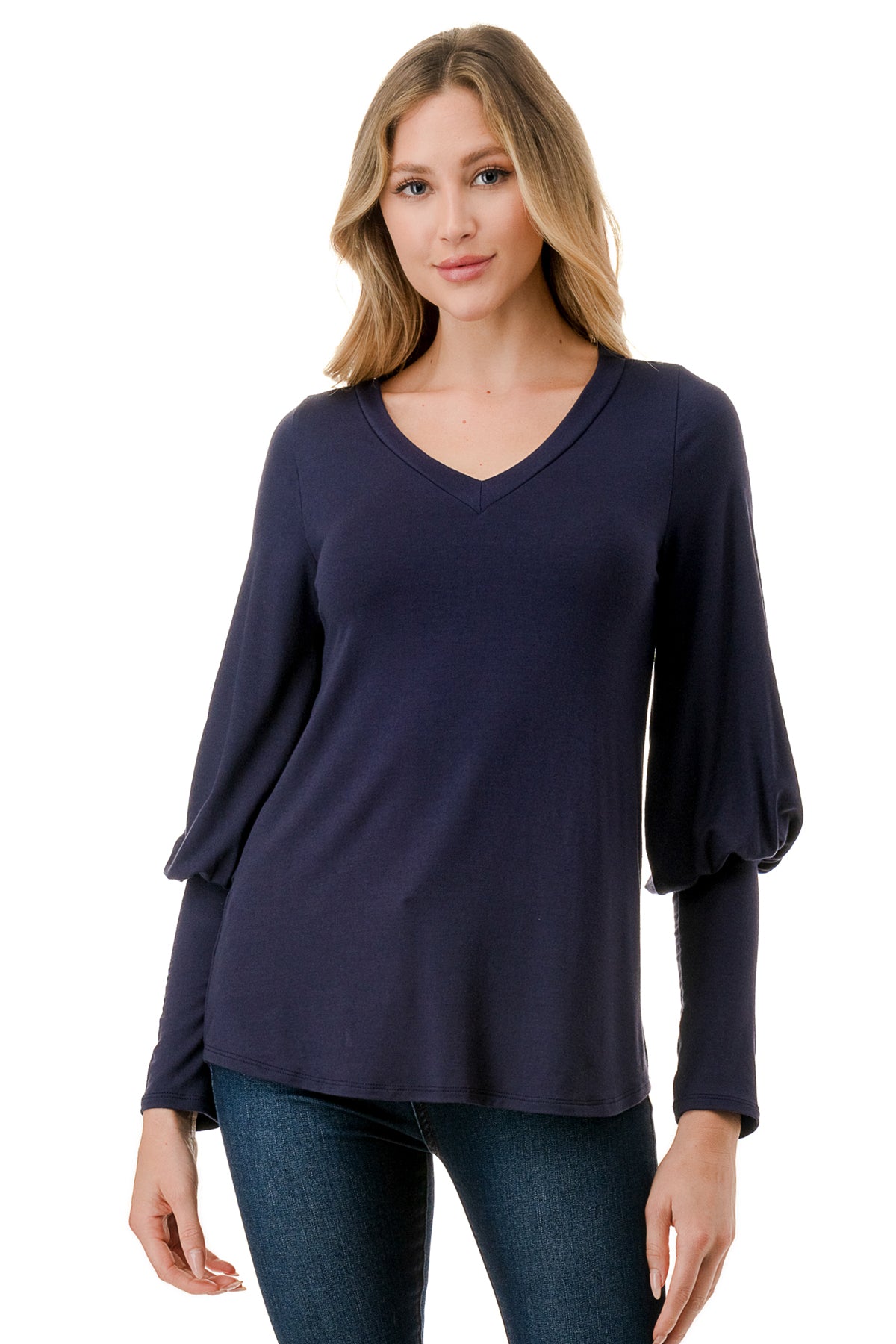 ANN SMOKING BALLOON SLEEVE TOP (NAVY)-VT2862