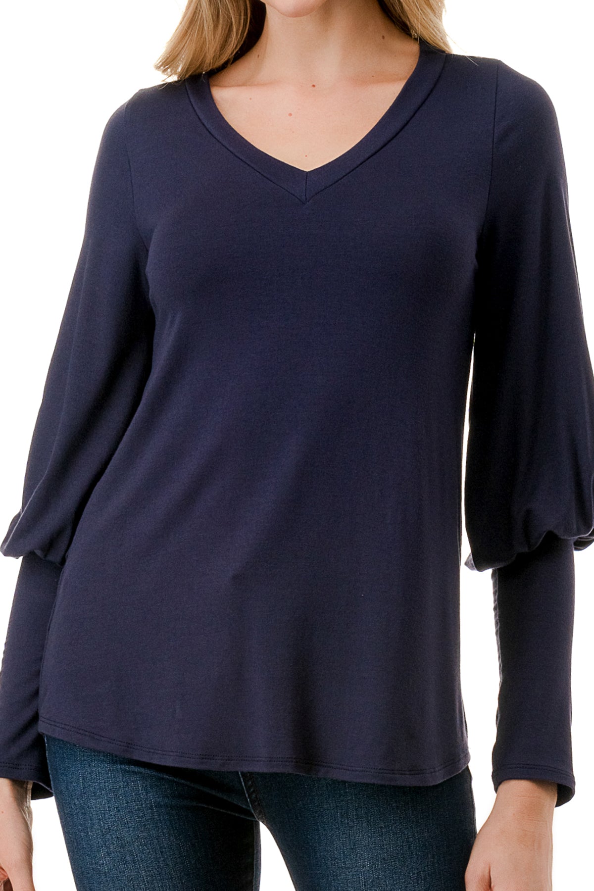 ANN SMOKING BALLOON SLEEVE TOP (NAVY)-VT2862