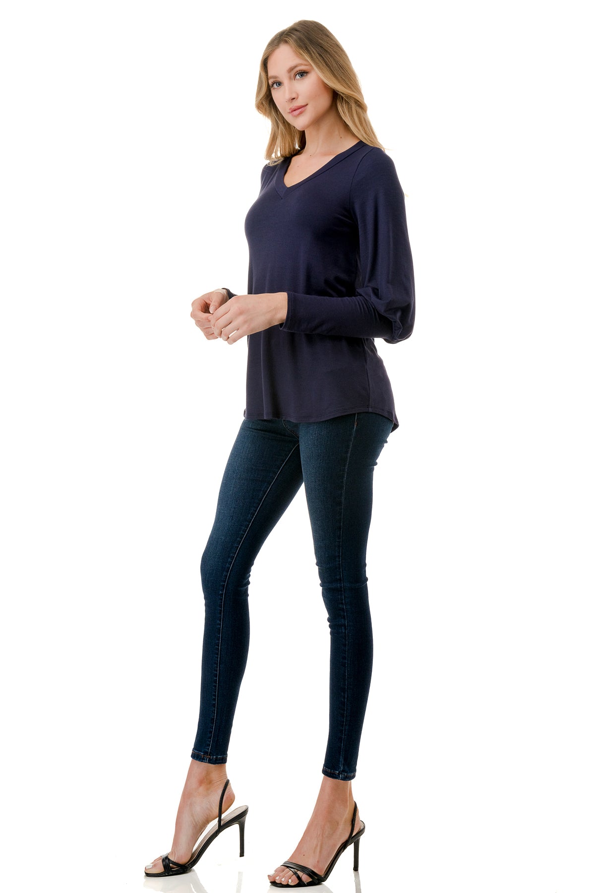 ANN SMOKING BALLOON SLEEVE TOP (NAVY)-VT2862