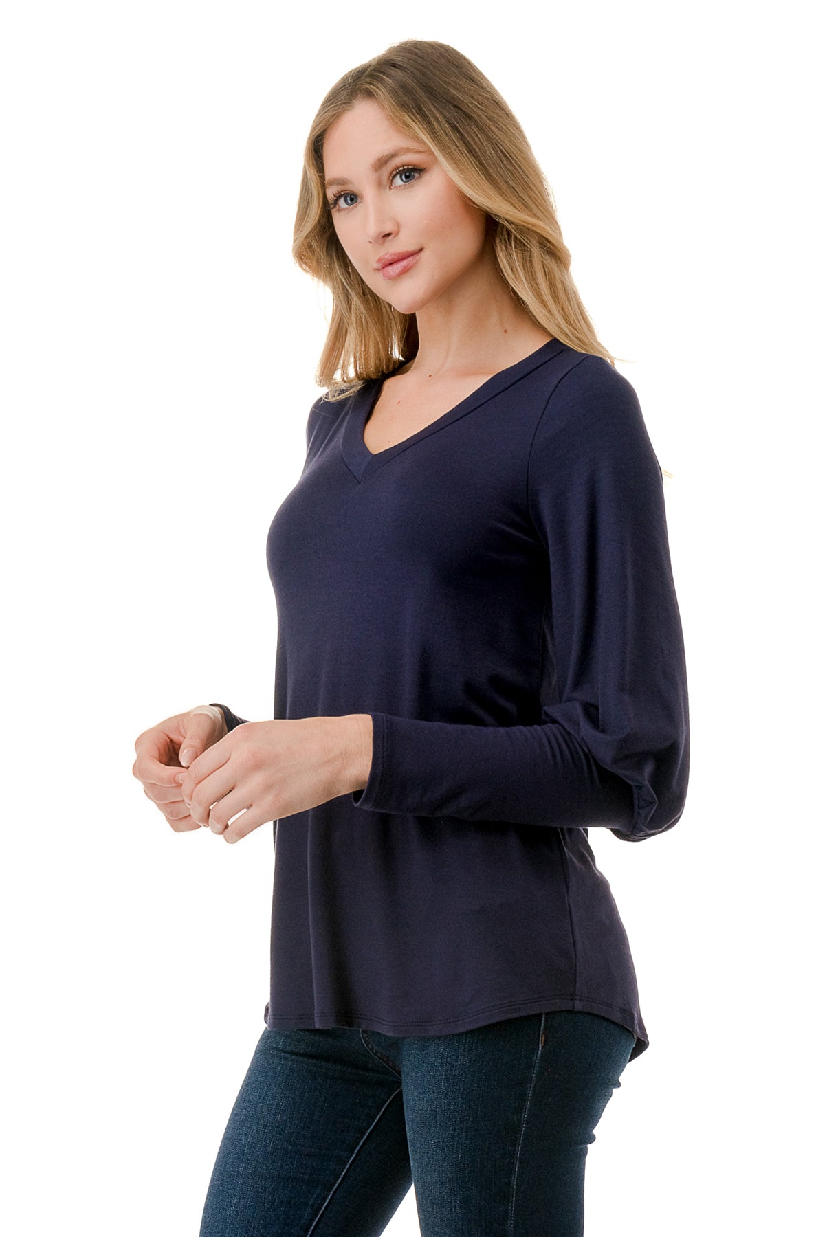 ANN SMOKING BALLOON SLEEVE TOP (NAVY)-VT2862