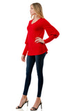 ANN SMOKING BALLOON SLEEVE TOP (RED)-VT2862