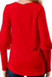 ANN SMOKING BALLOON SLEEVE TOP (RED)-VT2862