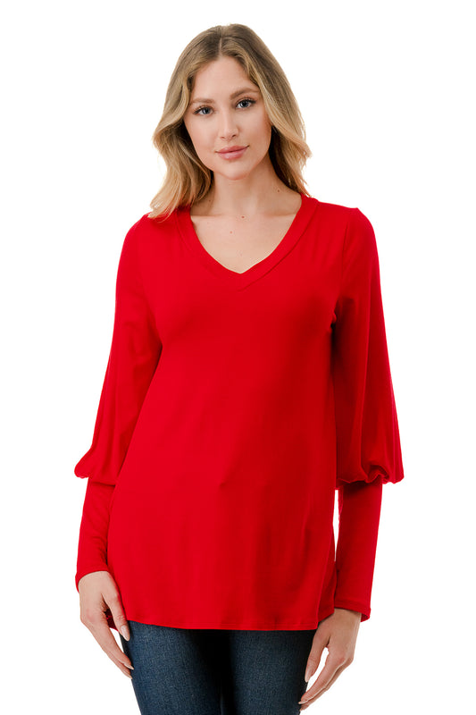 ANN SMOKING BALLOON SLEEVE TOP (RED)-VT2862