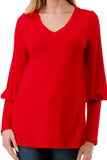 ANN SMOKING BALLOON SLEEVE TOP (RED)-VT2862