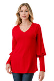 ANN SMOKING BALLOON SLEEVE TOP (RED)-VT2862