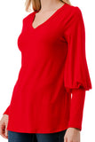 ANN SMOKING BALLOON SLEEVE TOP (RED)-VT2862