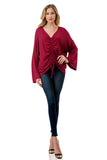 ACACIA CENTER DRAW SHIRRING TOP (WINE)- VT3006A