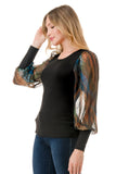 ANNIKA PUFF SLEEVE TOP (BLACK / FALL ZEBRA)- VT3019