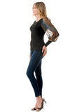 ANNIKA PUFF SLEEVE TOP (BLACK / FALL ZEBRA)- VT3019