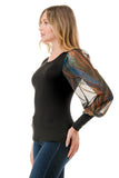 ANNIKA PUFF SLEEVE TOP (BLACK / FALL ZEBRA)- VT3019