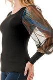 ANNIKA PUFF SLEEVE TOP (BLACK / FALL ZEBRA)- VT3019