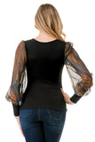 ANNIKA PUFF SLEEVE TOP (BLACK / FALL ZEBRA)- VT3019