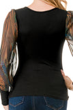 ANNIKA PUFF SLEEVE TOP (BLACK / FALL ZEBRA)- VT3019