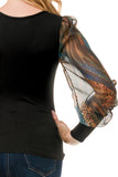 ANNIKA PUFF SLEEVE TOP (BLACK / FALL ZEBRA)- VT3019