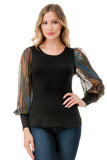 ANNIKA PUFF SLEEVE TOP (BLACK / FALL ZEBRA)- VT3019