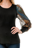 ANNIKA PUFF SLEEVE TOP (BLACK / FALL ZEBRA)- VT3019