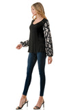 NORAH BUBBLE SLEEVE TOP (BLACK / BLACK WHITE LEOPARD)- VT3023S