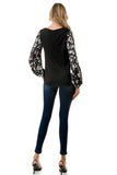 NORAH BUBBLE SLEEVE TOP (BLACK / BLACK WHITE LEOPARD)- VT3023S