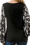 NORAH BUBBLE SLEEVE TOP (BLACK / BLACK WHITE LEOPARD)- VT3023S