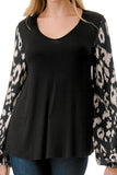 NORAH BUBBLE SLEEVE TOP (BLACK / BLACK WHITE LEOPARD)- VT3023S