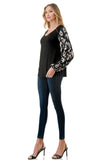 NORAH BUBBLE SLEEVE TOP (BLACK / BLACK WHITE LEOPARD)- VT3023S
