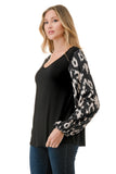 NORAH BUBBLE SLEEVE TOP (BLACK / BLACK WHITE LEOPARD)- VT3023S