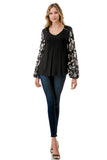 NORAH BUBBLE SLEEVE TOP (BLACK / BLACK WHITE LEOPARD)- VT3023S