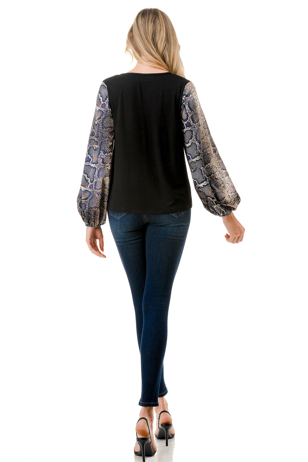 NORAH BUBBLE SLEEVE TOP (BLACK / SATIN SNAKE)- VT3023S