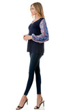 NORAH BUBBLE SLEEVE TOP (NAVY / BLUE ETHNIC)- VT3023S