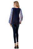 NORAH BUBBLE SLEEVE TOP (NAVY / BLUE ETHNIC)- VT3023S
