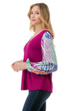 NORAH BUBBLE SLEEVE TOP (MAGENTA / MULTI ZEBRA)- VT3023S