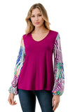 NORAH BUBBLE SLEEVE TOP (MAGENTA / MULTI ZEBRA)- VT3023S
