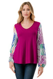 NORAH BUBBLE SLEEVE TOP (MAGENTA / MULTI ZEBRA)- VT3023S