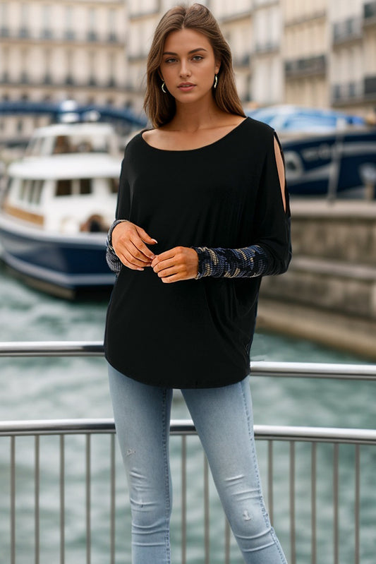 MILLIE SMOKING CUFFS TOP (BLACK / BLUE CAMO)- VT3041