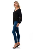 CLAIRE V NECK FRONT TIE TOP (BLACK/ BLACK LACE)-VT3044