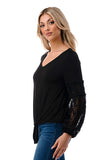 CLAIRE V NECK FRONT TIE TOP (BLACK/ BLACK LACE)-VT3044