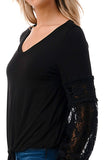 CLAIRE V NECK FRONT TIE TOP (BLACK/ BLACK LACE)-VT3044