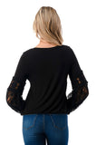 CLAIRE V NECK FRONT TIE TOP (BLACK/ BLACK LACE)-VT3044