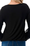 CLAIRE V NECK FRONT TIE TOP (BLACK/ BLACK LACE)-VT3044
