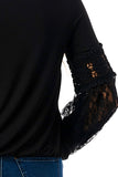 CLAIRE V NECK FRONT TIE TOP (BLACK/ BLACK LACE)-VT3044