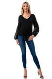 CLAIRE V NECK FRONT TIE TOP (BLACK/ BLACK LACE)-VT3044