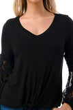 CLAIRE V NECK FRONT TIE TOP (BLACK/ BLACK LACE)-VT3044