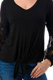 CLAIRE V NECK FRONT TIE TOP (BLACK/ BLACK LACE)-VT3044