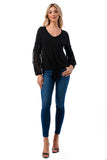 CLAIRE V NECK FRONT TIE TOP (BLACK/ BLACK LACE)-VT3044