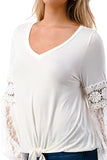 CLAIRE V NECK FRONT TIE TOP (IVORY/ IVORY LACE)-VT3044