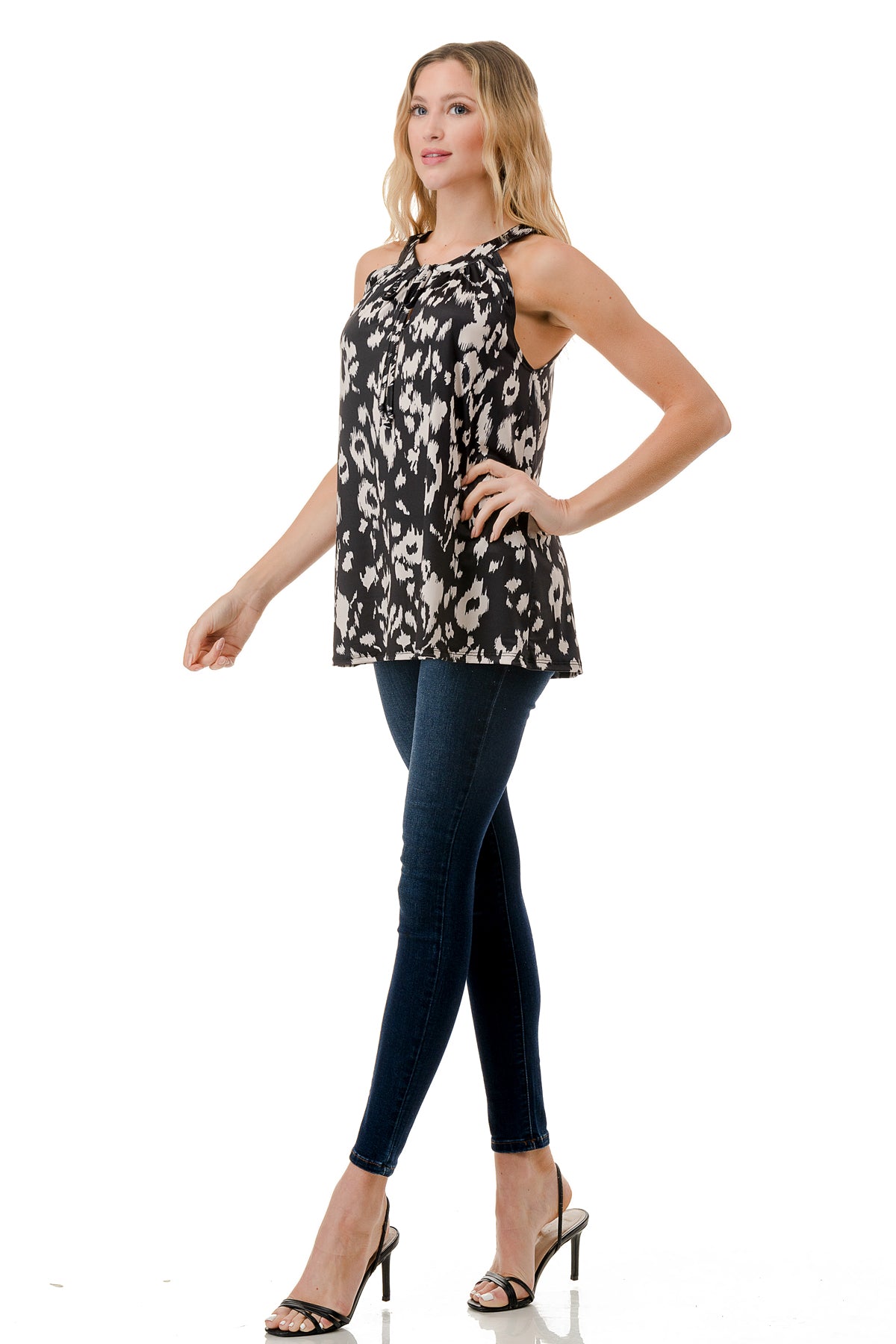RUTH HALTER TOP (BLACK CREAM LEOPARD)- VT3105