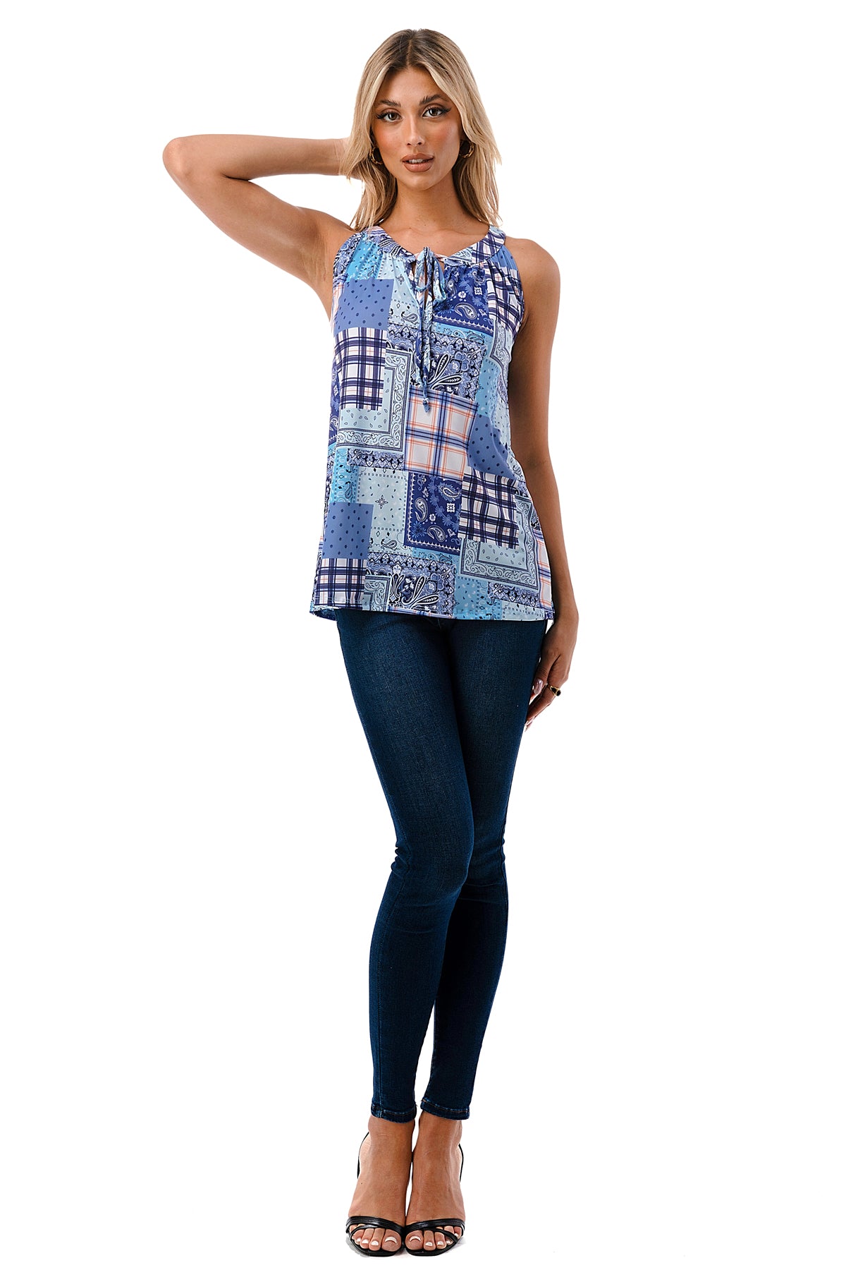 RUTH CAMI TOP (BLUE PATCH WORK)- VT3105